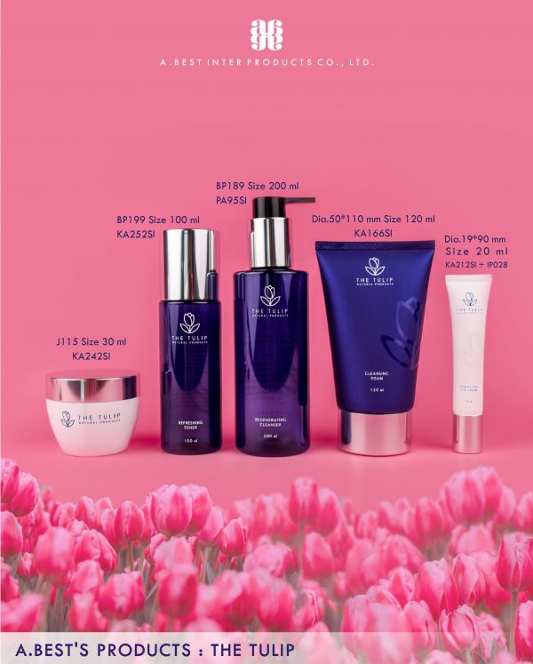 เซตบรรจุภัณฑ์เครื่องสำอางที่มีขวดกระปุกหลอดโฟม สีน้ำเงิน และขาว